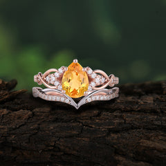 Romantic 5-Prong Pear Cut Citrine Stacking Ring