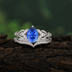 Romantic 5-Prong Pear Cut Sapphire Stacking Ring