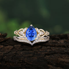 Romantic 5-Prong Pear Cut Sapphire Stacking Ring