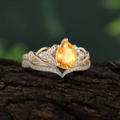 Romantic 5-Prong Pear Cut Citrine Stacking Ring