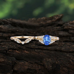 Romantic Nature-inspired 4-Prong Oval Cut Sapphire Stacking Ring