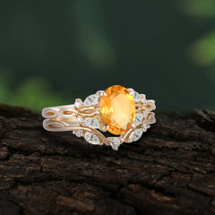Romantic Nature-inspired 4-Prong Oval Cut Citrine Stacking Ring