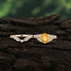 Romantic Nature-inspired 4-Prong Oval Cut Citrine Stacking Ring