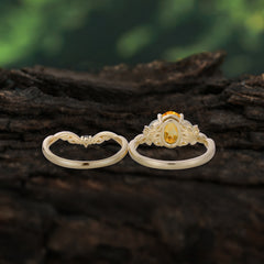 Romantic Nature-inspired 4-Prong Oval Cut Citrine Stacking Ring