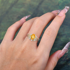 Romantic Nature-inspired 4-Prong Oval Cut Citrine Stacking Ring