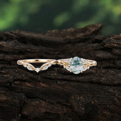 Romantic Nature-inspired 4-Prong Oval Cut Natural Moss Agate Stacking Ring