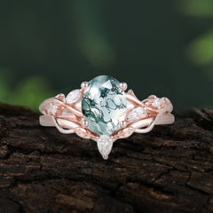 Enchanted 4-Prong Oval Cut Natural Moss Agate Stacking Ring