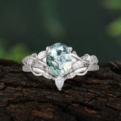 Enchanted 4-Prong Oval Cut Natural Moss Agate Stacking Ring