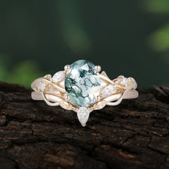Enchanted 4-Prong Oval Cut Natural Moss Agate Stacking Ring