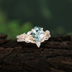 Enchanted 4-Prong Oval Cut Natural Moss Agate Stacking Ring