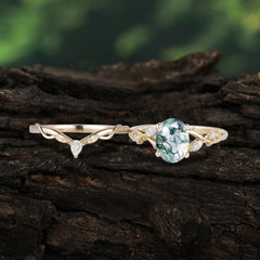 Enchanted 4-Prong Oval Cut Natural Moss Agate Stacking Ring
