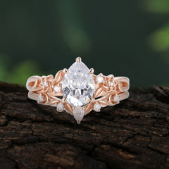Art Nouveau 5-Prong Pear Cut Moissanite Ring