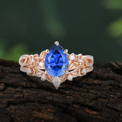 Art Nouveau 5-Prong Pear Cut Sapphire Ring