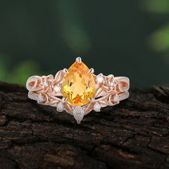Art Nouveau 4-Prong Pear Cut Citrine Ring