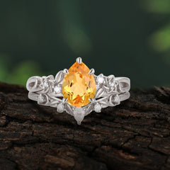 Art Nouveau 4-Prong Pear Cut Citrine Ring