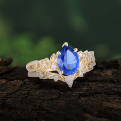 Art Nouveau 5-Prong Pear Cut Sapphire Ring