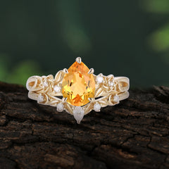 Art Nouveau 4-Prong Pear Cut Citrine Ring