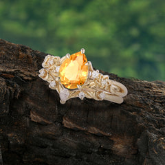 Art Nouveau 4-Prong Pear Cut Citrine Ring