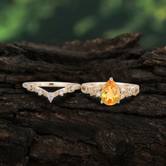 Art Nouveau 4-Prong Pear Cut Citrine Ring