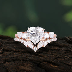 Bohemian Heart 3-Prong Heart Cut Moissanite Stacking Ring
