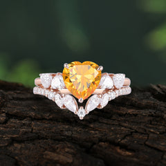 Bohemian Heart 4-Prong Heart Cut Citrine Stacking Ring