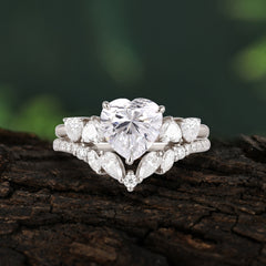 Bohemian Heart 3-Prong Heart Cut Moissanite Stacking Ring