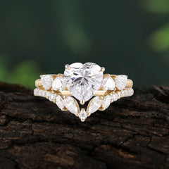 Bohemian Heart 3-Prong Heart Cut Moissanite Stacking Ring