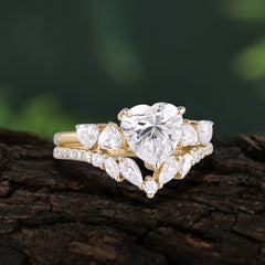 Bohemian Heart 3-Prong Heart Cut Moissanite Stacking Ring