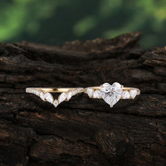 Bohemian Heart 3-Prong Heart Cut Moissanite Stacking Ring