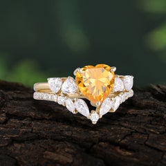 Bohemian Heart 4-Prong Heart Cut Citrine Stacking Ring