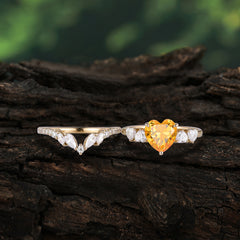 Bohemian Heart 4-Prong Heart Cut Citrine Stacking Ring