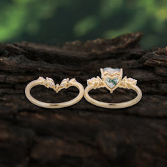 Bohemian Heart 3-Prong Heart Cut Natural Moss Agate Stacking Ring