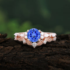 Vintage Botanical 4-Prong Round Cut Sapphire Ring