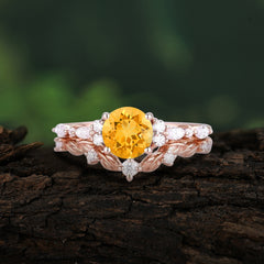 Vintage Botanical 4-Prong Round Cut Citrine Ring