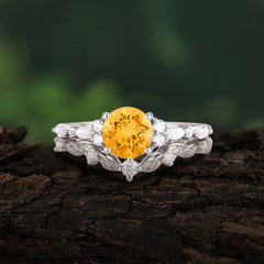 Vintage Botanical 4-Prong Round Cut Citrine Ring