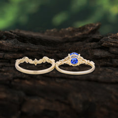 Vintage Botanical 4-Prong Round Cut Sapphire Ring