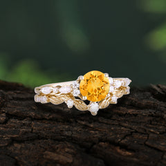 Vintage Botanical 4-Prong Round Cut Citrine Ring