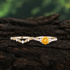 Vintage Botanical 4-Prong Round Cut Citrine Ring