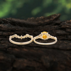 Vintage Botanical 4-Prong Round Cut Citrine Ring