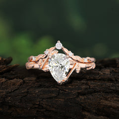 3 Prong Delicate Twisted Vine Wrapped Prong Pear Cut Moissanite Stackable Rings
