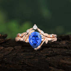 3 Prong Delicate Twisted Vine Wrapped Prong Pear Cut Sapphire Stackable Rings