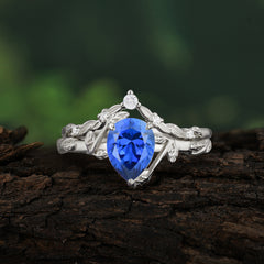 3 Prong Delicate Twisted Vine Wrapped Prong Pear Cut Sapphire Stackable Rings