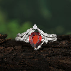 Delicate Twisted Vine Wrapped Prong Pear Cut Garnet Stackable Rings