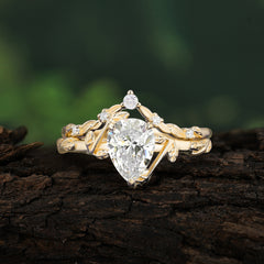 3 Prong Delicate Twisted Vine Wrapped Prong Pear Cut Moissanite Stackable Rings