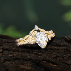3 Prong Delicate Twisted Vine Wrapped Prong Pear Cut Moissanite Stackable Rings