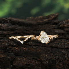 3 Prong Delicate Twisted Vine Wrapped Prong Pear Cut Moissanite Stackable Rings