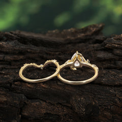 3 Prong Delicate Twisted Vine Wrapped Prong Pear Cut Moissanite Stackable Rings