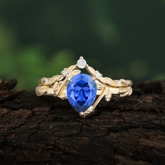 3 Prong Delicate Twisted Vine Wrapped Prong Pear Cut Sapphire Stackable Rings
