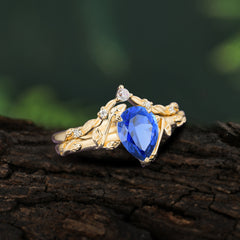3 Prong Delicate Twisted Vine Wrapped Prong Pear Cut Sapphire Stackable Rings