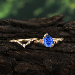 3 Prong Delicate Twisted Vine Wrapped Prong Pear Cut Sapphire Stackable Rings